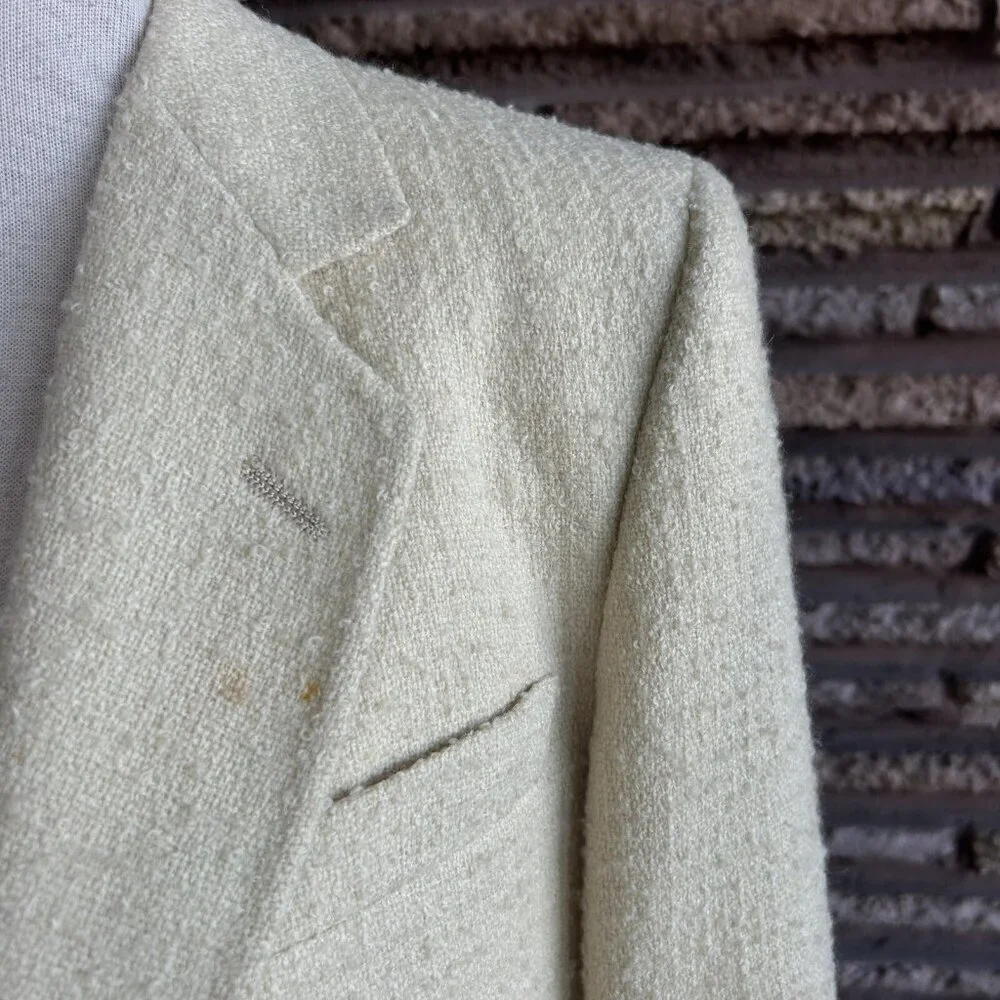 Adolfo Men's Vintage 80s Wool Blend Cream Nubby Sports Coat Blazer Size 40R